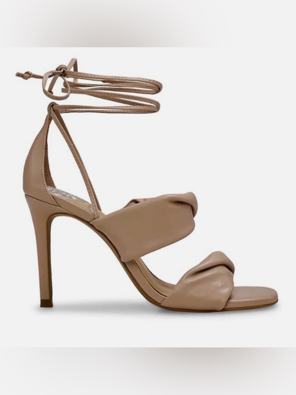 Vince Camuto Gold Knotted Double-Strap Ankle Tie Heels Andrequa Retails $180